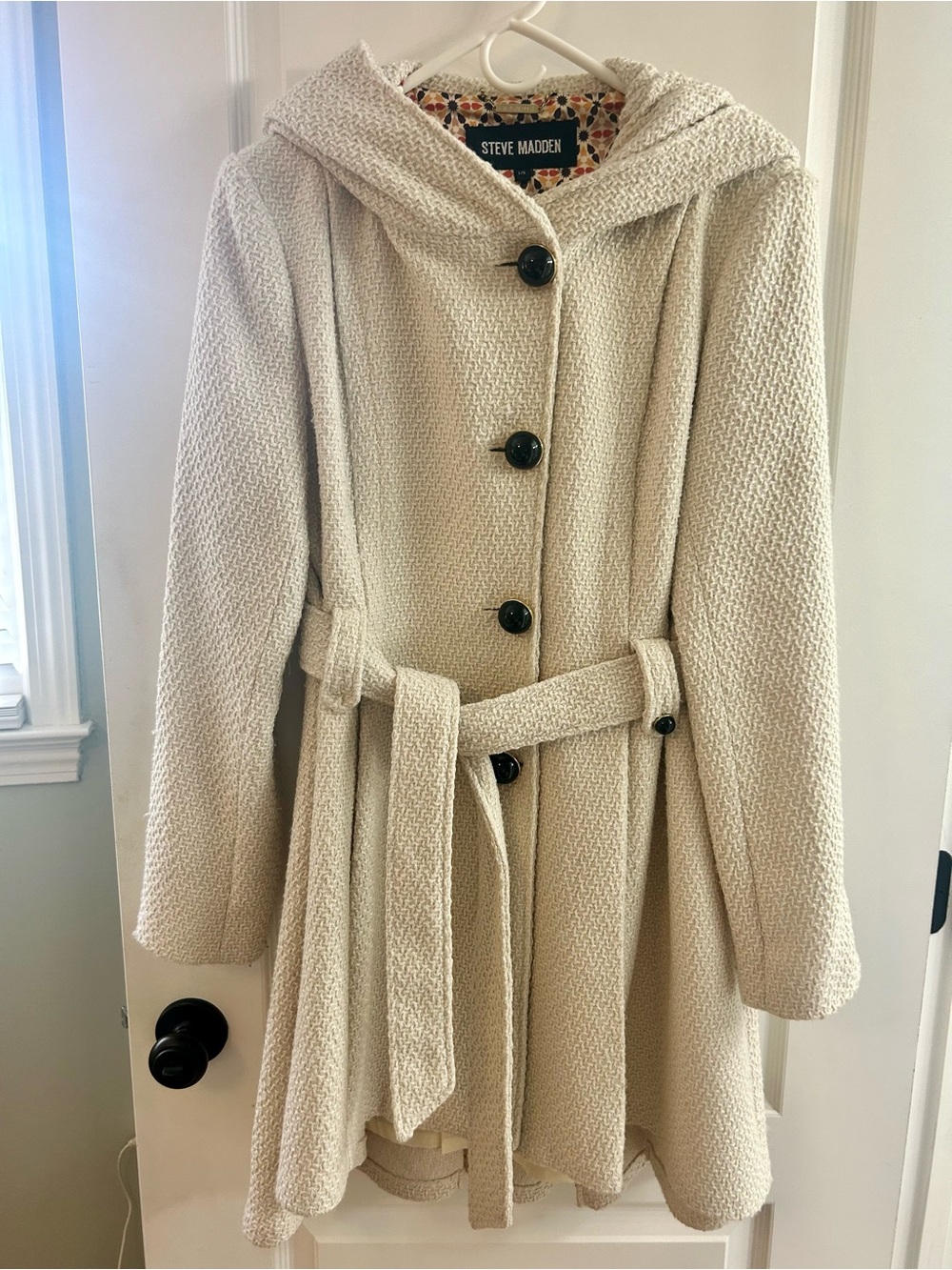 Pre❤️ Steve Madden Cream Hooded Belted Trench-style Winter coat - LRG